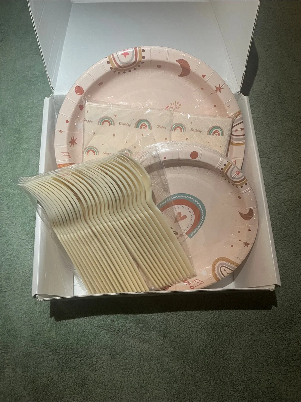 Blush Pink Rainbow Disposable Party Tableware Set - 16 Pieces